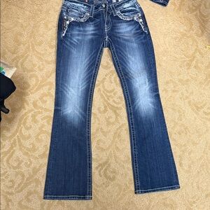 Miss Me Dark Blue Flare Jeans with Embellished Pockets